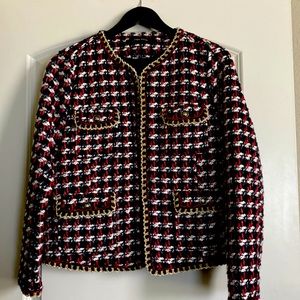 Zara tweed blazer navy/red/white/gold